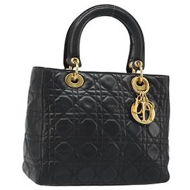 Borsa Christian Dior Canage in pelle di agnello nera e oro Auth yk20520SAV Nero D'oro