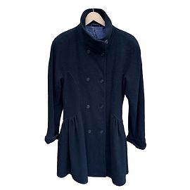 Max Mara Double-Breasted Black Wool Peplum Coat Black