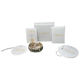 Pulsera de algodón vintage Chloé Logo Crema Verde Oro Beige