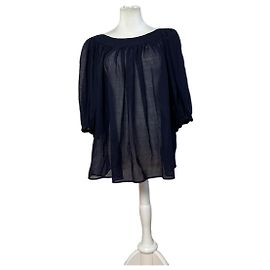Vintage Yves Saint Laurent Wool Nylon Blouse Navy M Navy blue