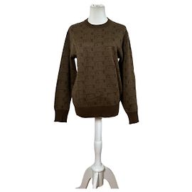 Yves Saint Laurent Suéter de malha vintage Saint Laurent monograma FF marrom bege L Marrom