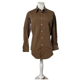 Yves Saint Laurent Camicia vintage Saint Laurent in misto cotone a righe marrone e crema M Marrone