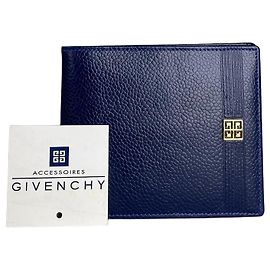Vintage Givenchy Pebbled Leather Wallet Navy Gold Navy blue