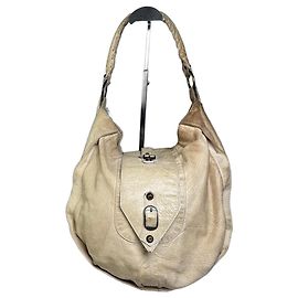Bolsa Hobo de couro vintage Balenciaga Creme Prata Bege