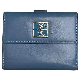Yves Saint Laurent Portafoglio vintage Saint Laurent in pelle granulata blu cobalto e oro Blu