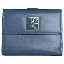 Yves Saint Laurent Vintage Saint Laurent Grained Leather Wallet Cobalt Blue Gold Blue