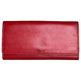Céline Vintage Celine Leather Long Wallet Red Red
