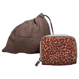Vintage Bottega Veneta Leopard Print Leather Wallet Beige Red Beige