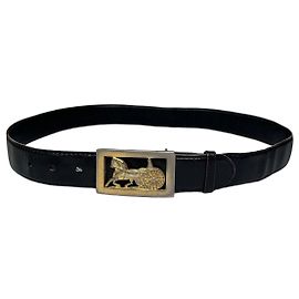 Céline Vintage Celine Ledergürtel Pferd und Kutsche Schwarz Gold Silber Schwarz