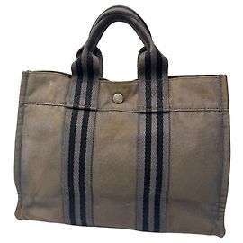 Hermès Mini Tote en toile vintage Hermes Gris Gris