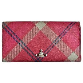 Vintage Vivienne Westwood Check Coated Canvas Wallet Pink Cream Pink