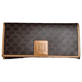 Céline Vintage Celine Long Wallet aus beschichtetem Canvas Dunkelbraun Tan Gold Kamel