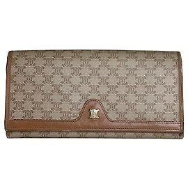 Céline Vintage Celine Macadam Canvas Wallet Beige Brown Gold Beige