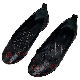 Vintage Louis Vuitton Monogram Canvas Ballerinas Schwarz Rot EU38.5 Schwarz