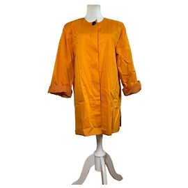 Vintage Dior Silk Coat Orange Black Button M Orange