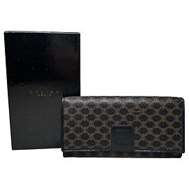 Céline Cartera Vintage Celine Monogram Canvas Negro Marrón Oro Negro