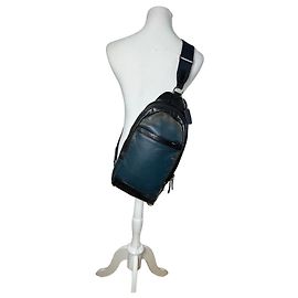 Borsa a tracolla in pelle vintage Coach Teal Black Argentata Blu