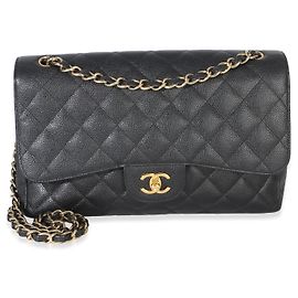 Chanel Black Quilted Caviar Jumbo Double Flap Handbag Black