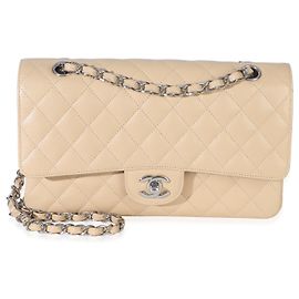 Bolsa Chanel Beige Quilted Caviar Medium Double Flap Bege
