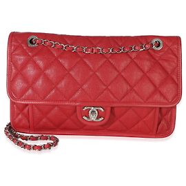 Chanel Red Quilted Caviar Medium French Riviera Flap Handbag Red