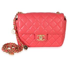 Bolsa Chanel Red Quilted Lambskin Coco Pins Chain Mini Flap Rosa