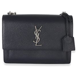 Borsa Saint Laurent Sunset Monogram Medium in pelle di vitello granulata blu navy Blu