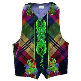 Gianni Versace Weste aus Multicolore-Karo-Samt Rot Blau Mehrfarben Grün Lila Gelb