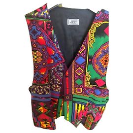 Gianni Versace Chaleco de seda estampado Rosa Roja Azul Multicolor Verde Púrpura Amarillo