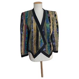 Roberto Cavalli Firenze Chaqueta de Cuero Patchwork Castaño Negro Multicolor Verde Púrpura Amarillo