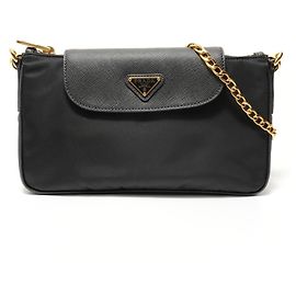 Borsa a tracolla in nylon e pelle Saffiano con logo Triangle Prada Nero