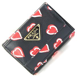 Portefeuille trois volets Prada Noir Rouge