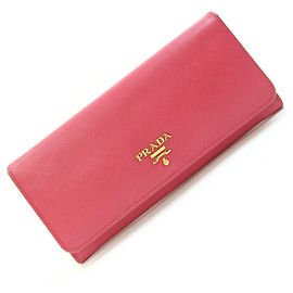 Prada Bi-fold Long Wallet in Pink Leather Pink Metallic