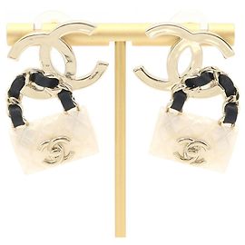Chanel Matelasse Stud Earrings Black White