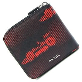 Prada Bi-Fold Wallet Black and Red Leather Black Red