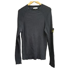 Pull en maille côtelée Stone Island bleu marine en coton Noir Bleu Marine