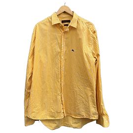 Etro Milano Camisa de Algodón a Rayas Slim Fit Blanco Amarillo