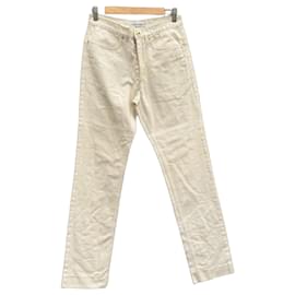 Pantalon Yves Saint Laurent Rive Gauche Coton Blanc Cassé Blanc Beige