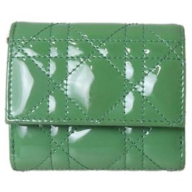Christian Dior Cannage Green Tri-Fold Wallet Green