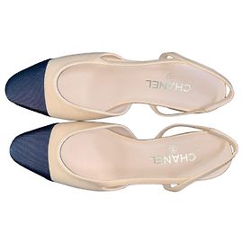 Chanel Two-Tone Slingback Flats Black Beige