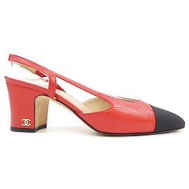 Chanel Slingback Lederschuhe Rot Andere