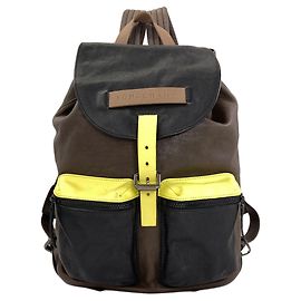 Longchamp Calfskin Leather Logo Backpack Brown Black Yellow