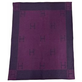Hermès Hermes Vintage Avalon H Logo Cashmere Blend Blanket Purple
