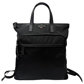 Sac cabas Prada 2VG098 en cuir Saffiano et Re-Nylon Noir