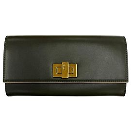 Fendi Peekaboo Leather Long Wallet Dark green