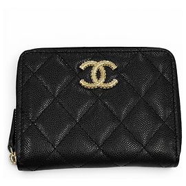 Cartera Bi-Fold Chanel en piel de becerro granulada negra Negro
