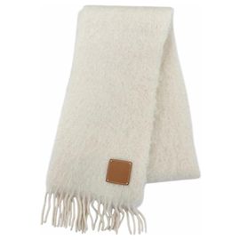 Loewe Mohair-Wollstola mit Fransen in Elfenbein Roh