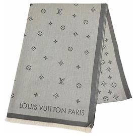 Louis Vuitton grauer Baumwollschal mit Fransen Braun