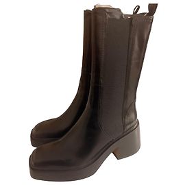 Maje Black Leather Block Heel Chelsea Boots Black