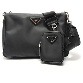 Prada PRADA Triangle Plate Shoulder Bag with Pouch Black