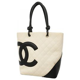 Bolsa Tote Chanel Cambon em pele de cordeiro Preto Branco